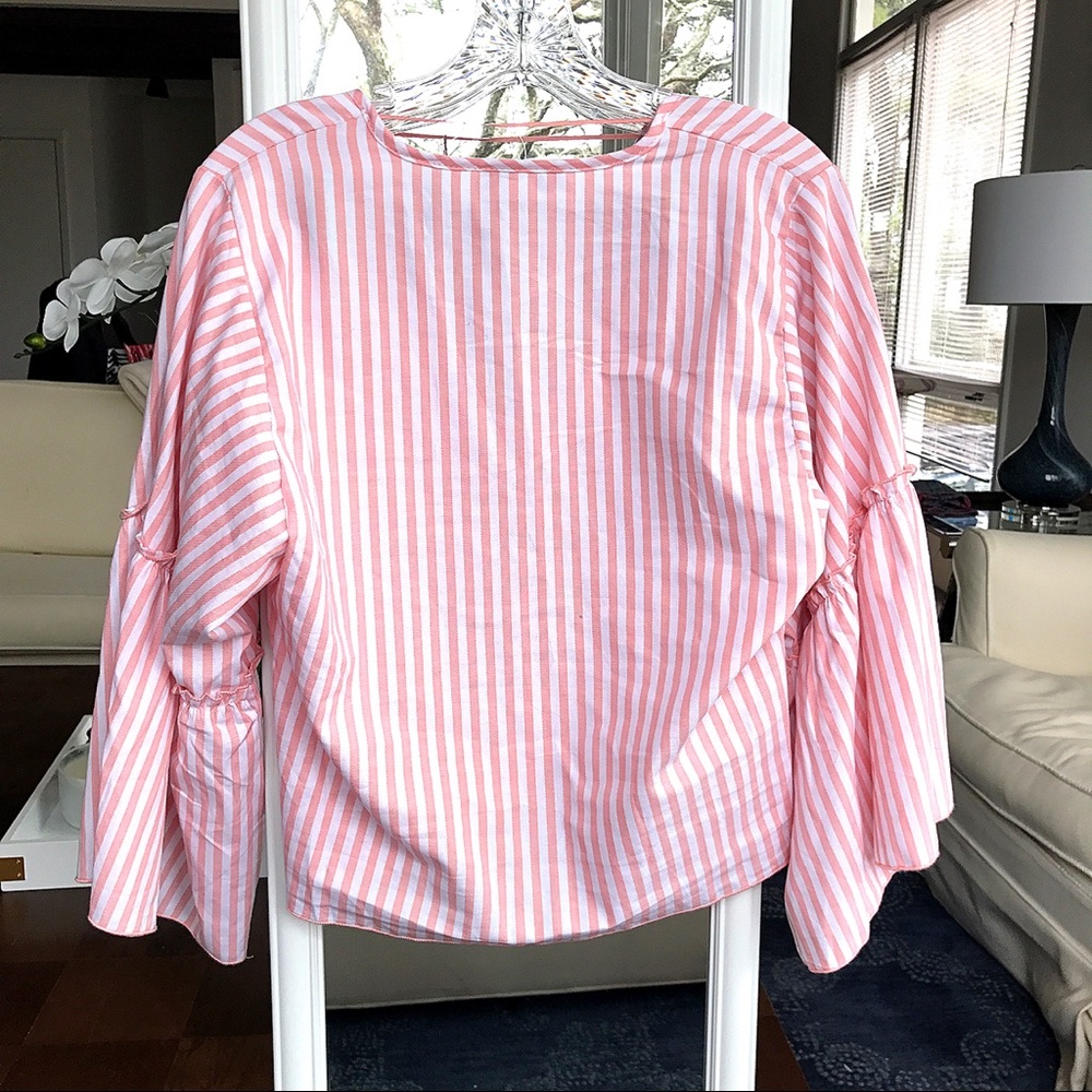 White Peach Stripe Bell Sleeve Wrap Top - Picture 5 of 8